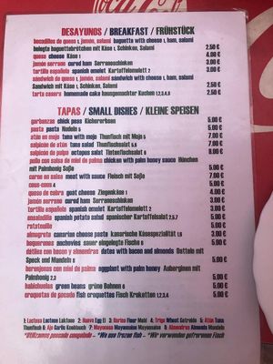 Menu at La Casa Creativa / Bar Terraza Pedro in La Gomera