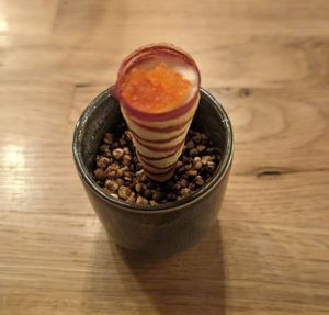 Beetroot and potato cone with vegan caviar at Fino in Gdansk