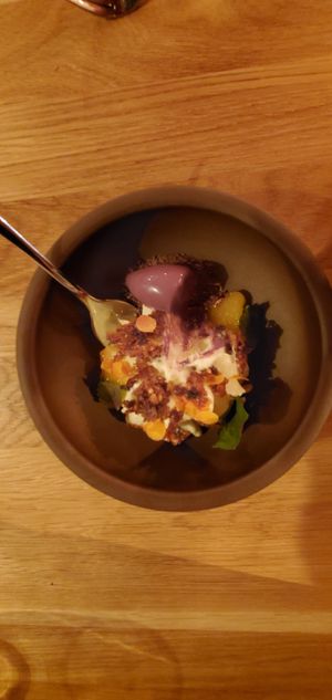 Lavender ice cream, plum, vanilla at Fino in Gdansk