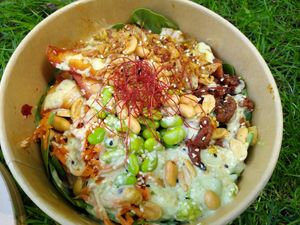 Bowl with tofu, avocado, cauliflower, kimchi... at Áro - Wolbecker Straße  in Muenster