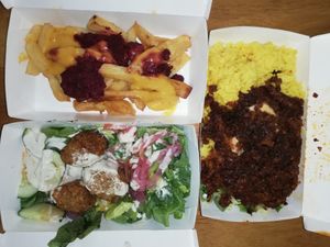 Chili cheese fries, falafel salad and chorizo rice bowl at Planted - Cloud Kitchen in Metro Manila