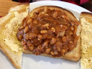 Home made baked beans on sourdough today at Gingers Welsh Bakery in Haverfordwest