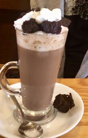 Indulgent hot chocolate with sorry crash, brownies and marshmallows at Gingers Welsh Bakery in Haverfordwest