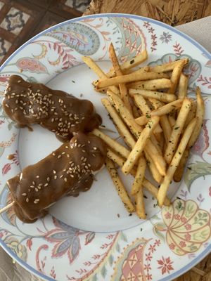 Tofu and seitan with satay sauce   at Cafe La Lola  in Gran Canaria