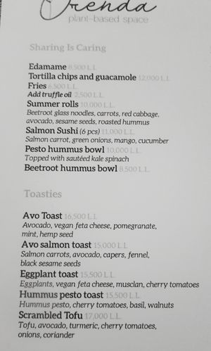 Menu 1 at Orenda in Beirut