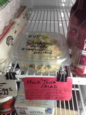 vegan "tuna" salad to go at Sally Ann's Cafe and Market in Lubec