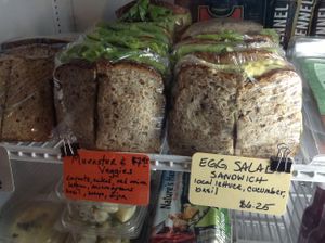 vegetarian sandwiches from to-go cooler at Sally Ann's Cafe and Market in Lubec
