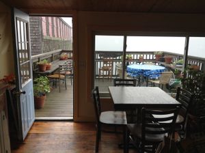 door to back deck at Sally Ann's Cafe and Market in Lubec
