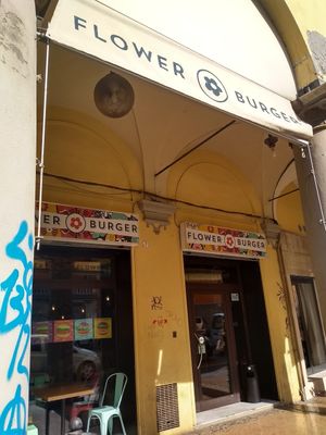 Outside at Flower Burger in Bologna