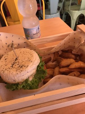 Burger with tofu patty at Flower Burger in Bologna