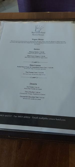 Menu at The Crown Hotel in Newton Stewart