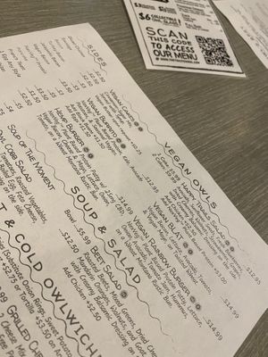 Dedicated vegan menu at The Toasted Owl Cafe - Cortland Blvd in Flagstaff