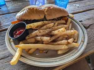 Cheesesteak with shawarma fries at The Toasted Owl Cafe - Cortland Blvd in Flagstaff