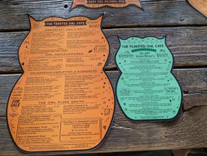 Vegan menu on right at The Toasted Owl Cafe - Cortland Blvd in Flagstaff