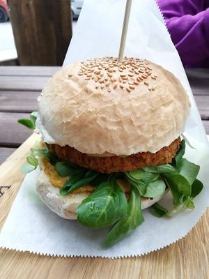 Vegilux vegan burger. Photo by: Adry Š. on Facebook. at Vratarnica- Mojčine dobrote in Kamnik