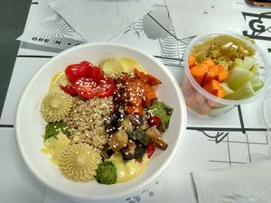 One of the bowls and hummus....mmm, delicious and healthy!  at Green+Go in Minsk