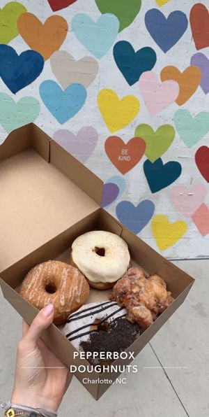 Mango habanero, bourbon maple cinnamon, Oreo, peach fritter  at Pepperbox Doughnuts - Design Center  in Charlotte