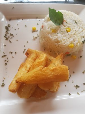 Yucca and vegetable rice at El Mirador in Panama City