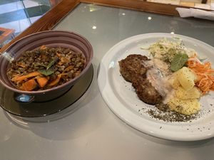 Lentils and mushroom cutlets at Vilties Vaistinės Arbatine in Kaunas