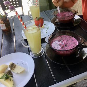 Cold beetroot soup  at Vilties Vaistinės Arbatine in Kaunas
