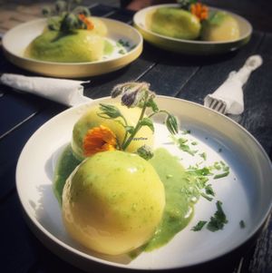 Cepelinai - traditional dish at Vilties Vaistinės Arbatine in Kaunas