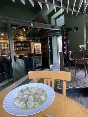 Mushroom dumplings   at Vilties Vaistinės Arbatine in Kaunas