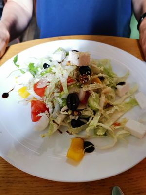 Greek salad at Vilties Vaistinės Arbatine in Kaunas