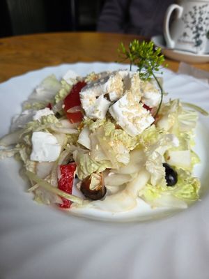 Greek salad at Vilties Vaistinės Arbatine in Kaunas