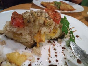 The 'lasagne', (eggplant. rice and tofu dish). at Vilties Vaistinės Arbatine in Kaunas