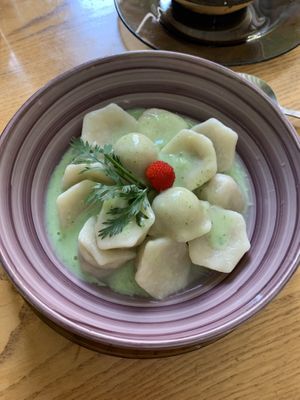 Mushroom Dumplings  at Vilties Vaistinės Arbatine in Kaunas