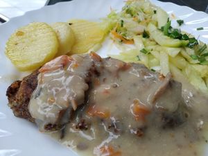 Mushroom cuttlet at Vilties Vaistinės Arbatine in Kaunas