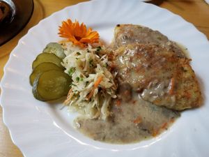 The plate is not stacked. Excellent food. at Vilties Vaistinės Arbatine in Kaunas