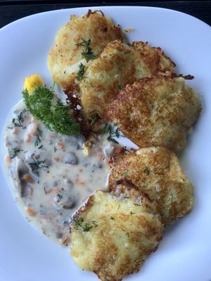 Potato pancakes  at Vilties Vaistinės Arbatine in Kaunas