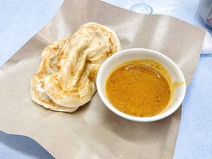 Roti with curry  at E-PACS Vegan Cafe in East Tamaki