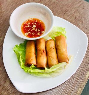 our new vegan option - spring rolls at E-PACS Vegan Cafe in East Tamaki