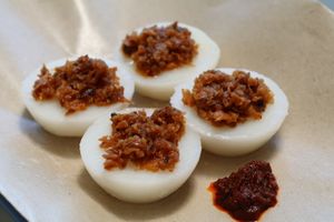  Vegan chwee kueh with chye poh mince
 at E-PACS Vegan Cafe in East Tamaki