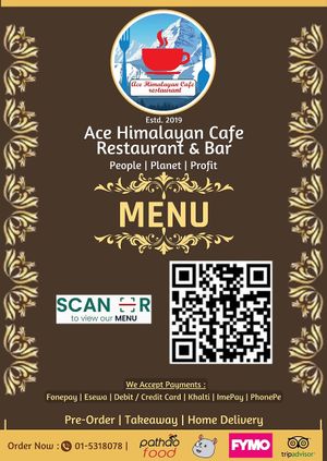 Food Menu Cover Page at Ace Himalayan Cafe Restaurant & Bar in Kathmandu