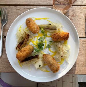 chashew-croquettes with fennel and a curry sauce  at Piu in Zurich