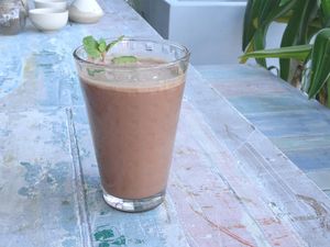 vegan Peanut-Choco Smoothie: Banana, Peanuts, Coconut Milk, Cacao, brown Sugar at Deanna Day Spa in Seminyak
