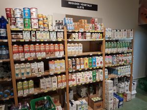 plant based milk drinks at NaturaSi in Barcelona