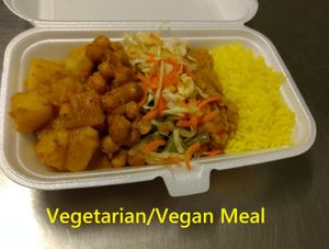 Gluten free Vegan meal.
Basmati rice, Dahl, Stir-fried vegetables, Chickpea curry and Potato curry. at The Roti Shack in Cairns
