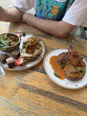 Left is lunch plate with carrot lox, right is chickpea tuna   at Plants & Cakes in Frankfurt