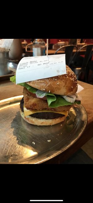 Onion rings on a burger are welcome!  at What's Beef in Frankfurt