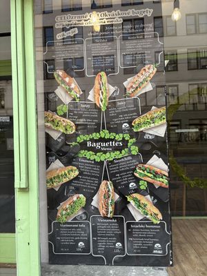 Menu in window - half options are vegann  at Celozrnná Sváča in Brno