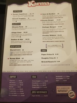 Karma menu at Karma in Panama City