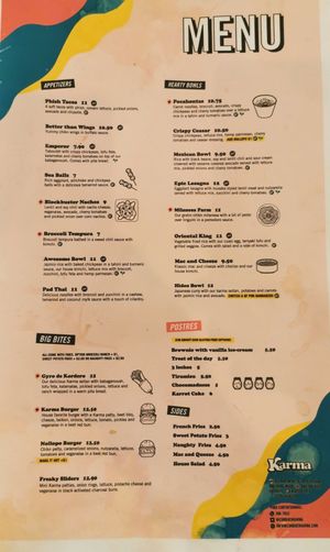 English Menù at Karma in Panama City