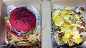 Burger and nachos  at Karma in Panama City