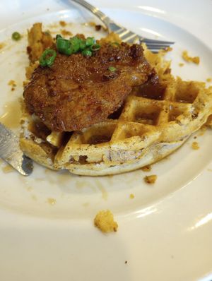 Chickun and waffles brunch at Seitan's Realm in Columbus