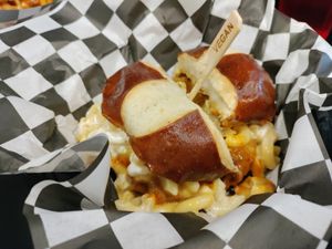 Chikin mac n cheese burger at Seitan's Realm in Columbus