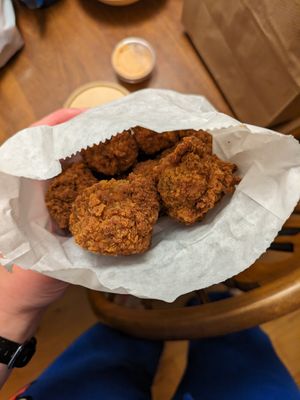 Fries mushrooms at Seitan's Realm in Columbus